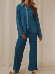Button Up Long Sleeve Top and Pants Set | Loungewear Sets Daverri Fashions