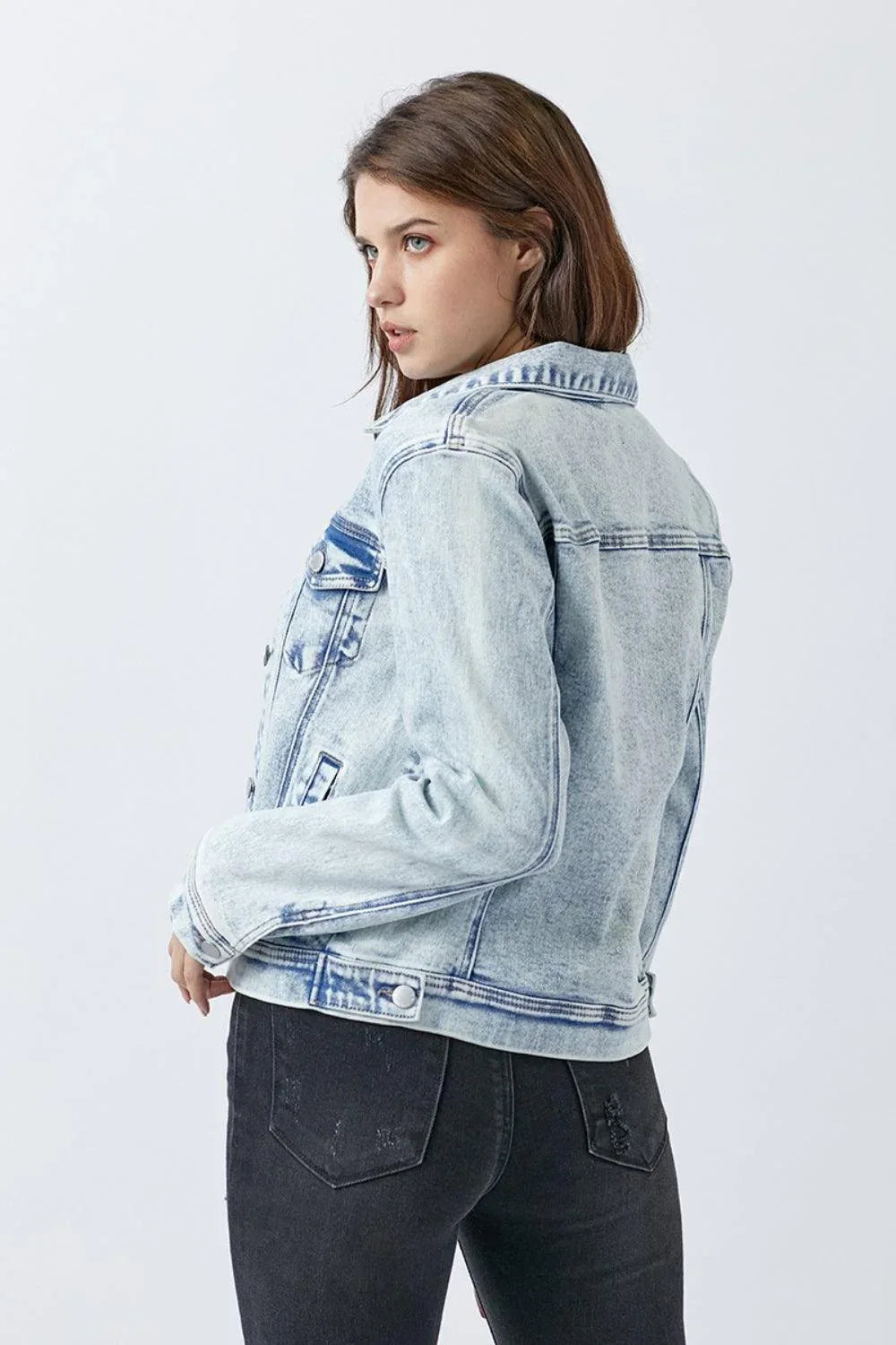RISEN Button Up Washed Denim Jacket - DAVERRI FASHIONS