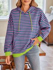 Red-Violet Lovelet Drawstring Striped Long Sleeve Hoodie | Hoodies Daverri Fashions