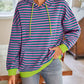 Lovelet Drawstring Striped Long Sleeve Hoodie - DAVERRI FASHIONS