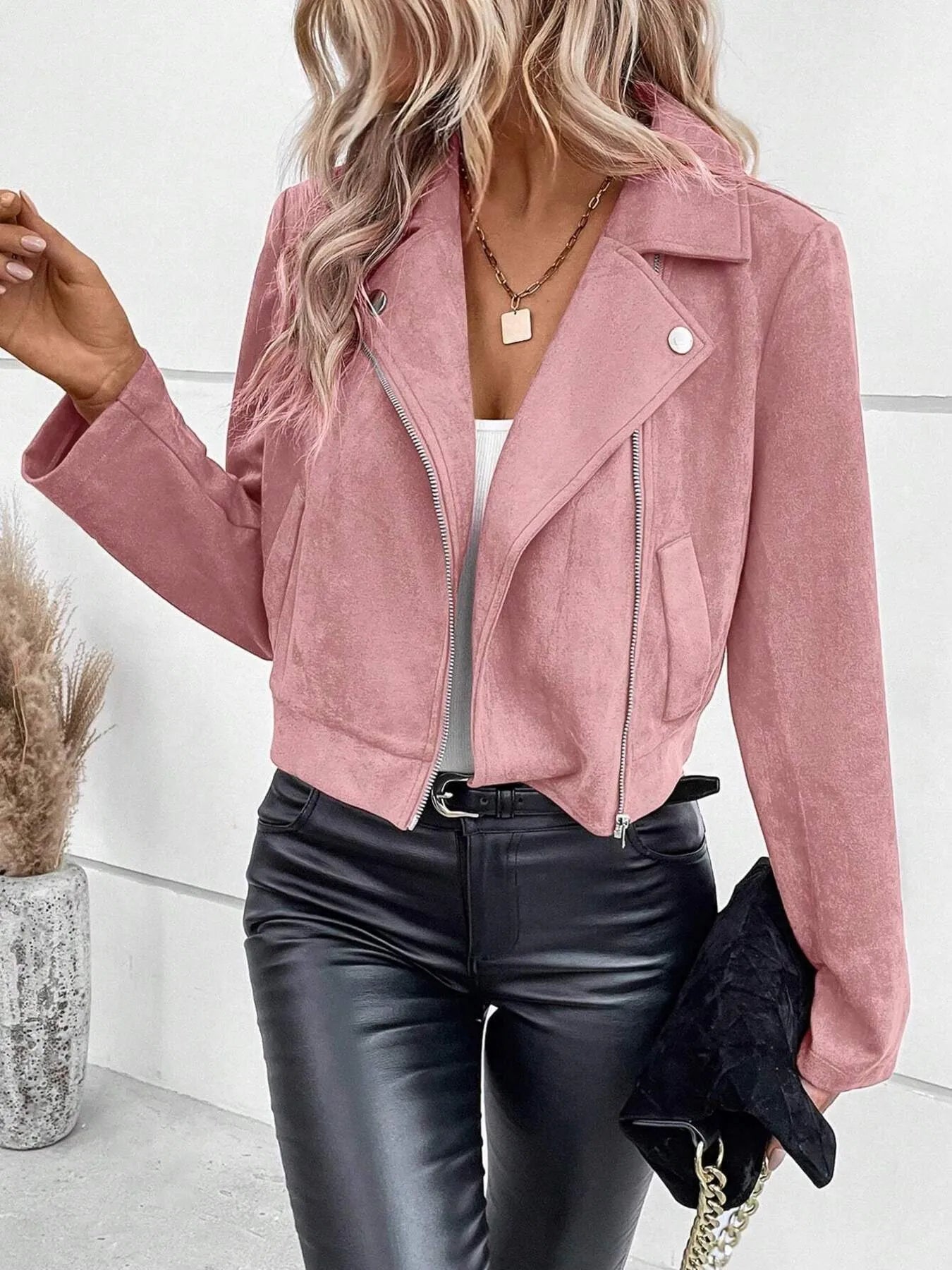 Zip Up Suede Cropped Moto Jacket | Jackets Daverri Fashions
