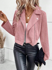 Zip Up Suede Cropped Moto Jacket | Jackets Daverri Fashions
