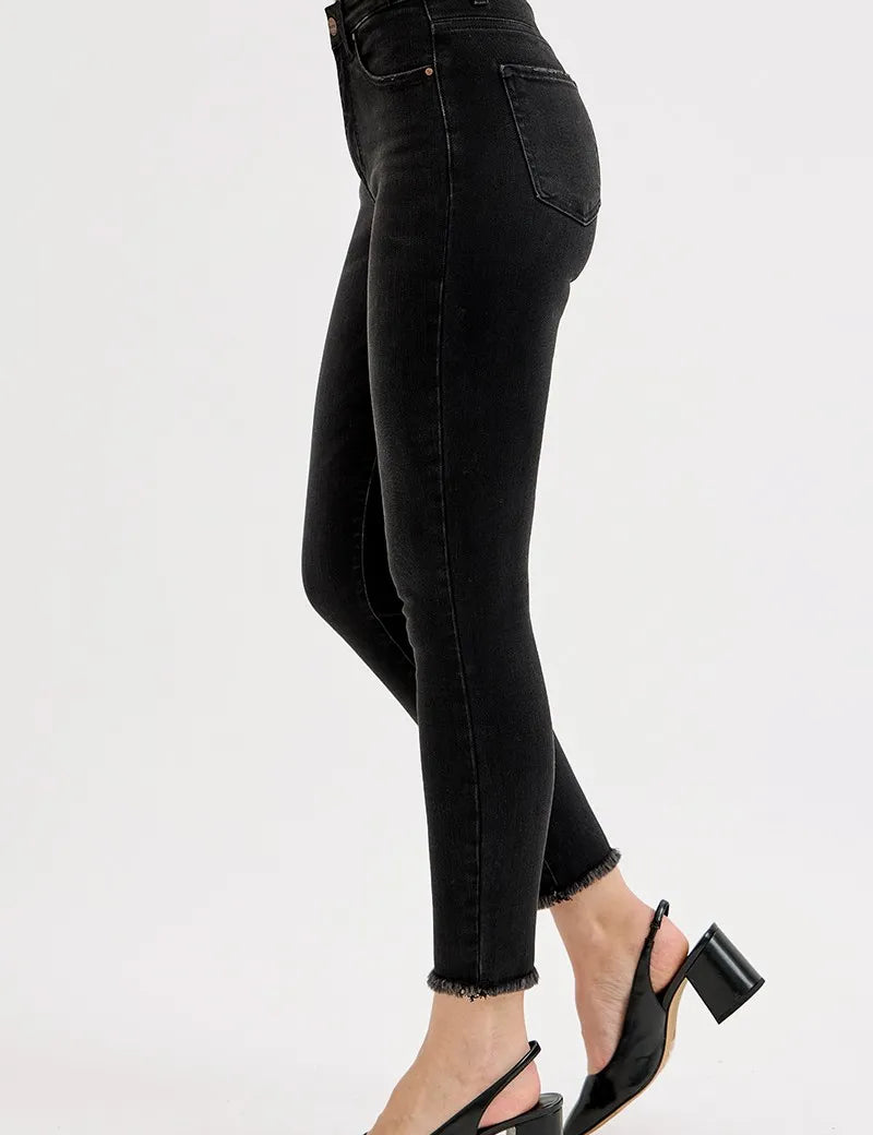 RISEN Full Size Tummy Control High Rise Adjustable Waist Skinny Jeans Plus Size | Jeans Daverri Fashions