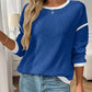 Ribbed Contrast Trim Long Sleeve Top - DAVERRI FASHIONS