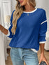 Ribbed Contrast Trim Long Sleeve Top - DAVERRI FASHIONS
