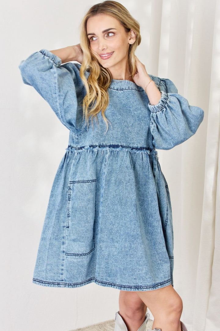 HEYSON Full Size Oversized Denim Babydoll Dress DENIM S Babydoll Dresses