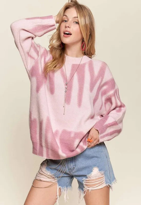 ADORA Drop Shoulder Graffiti Sweater PINK One Size Sweaters