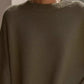 Women’s olive-green oversized batwing sleeve ribbed crew neck sweater