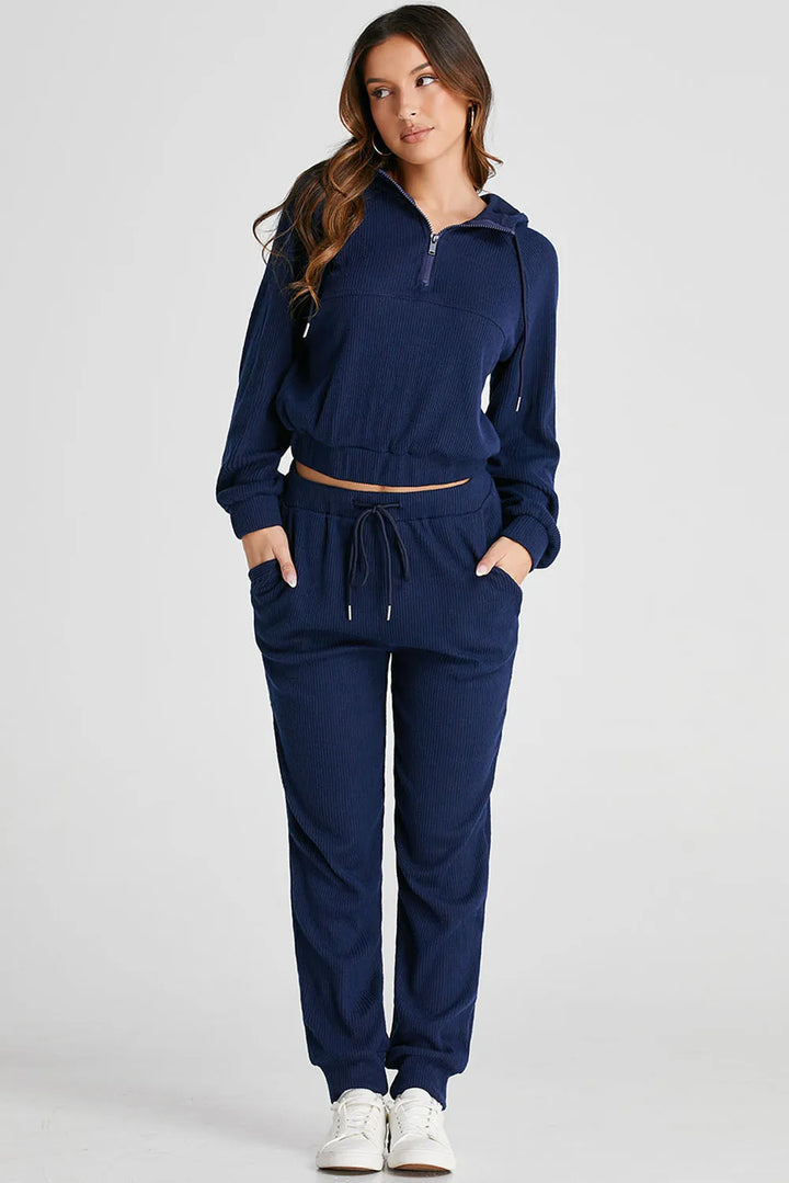 Drawstring Half Zip Hoodie and Joggers Active Set | Loungewear Sets Daverri Fashions
