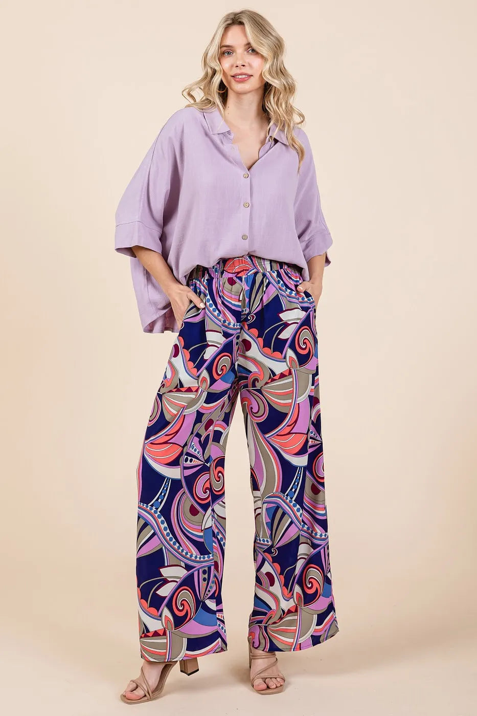 Mittoshop Abstract Print Elastic Waist Wide Leg Pants | Pants Daverri Fashions