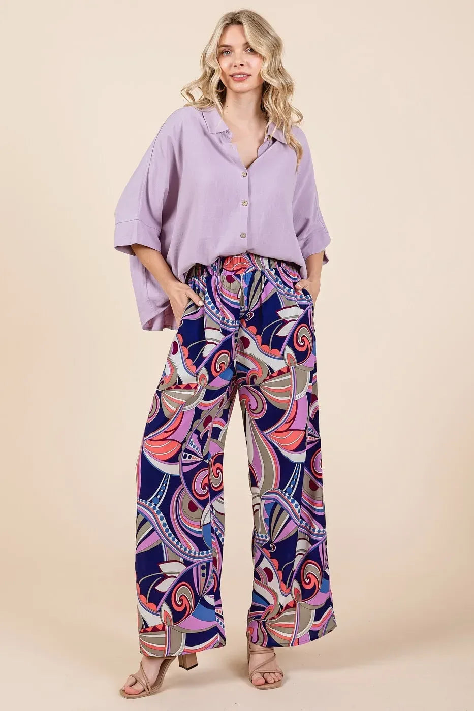 Mittoshop Abstract Print Elastic Waist Wide Leg Pants - DAVERRI FASHIONS