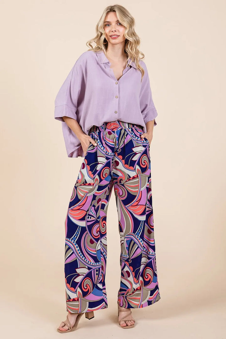 Mittoshop Abstract Print Elastic Waist Wide Leg Pants Pants