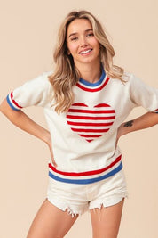 BiBi US Flag Theme Striped Heart Sweater Sweaters