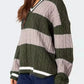 Striped Cable Knit V-Neck Sweater - DAVERRI FASHIONS