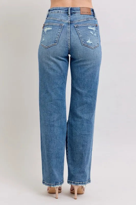 Judy Blue Full Size High Waist Heavy Destroy Straight Jeans Plus Size
