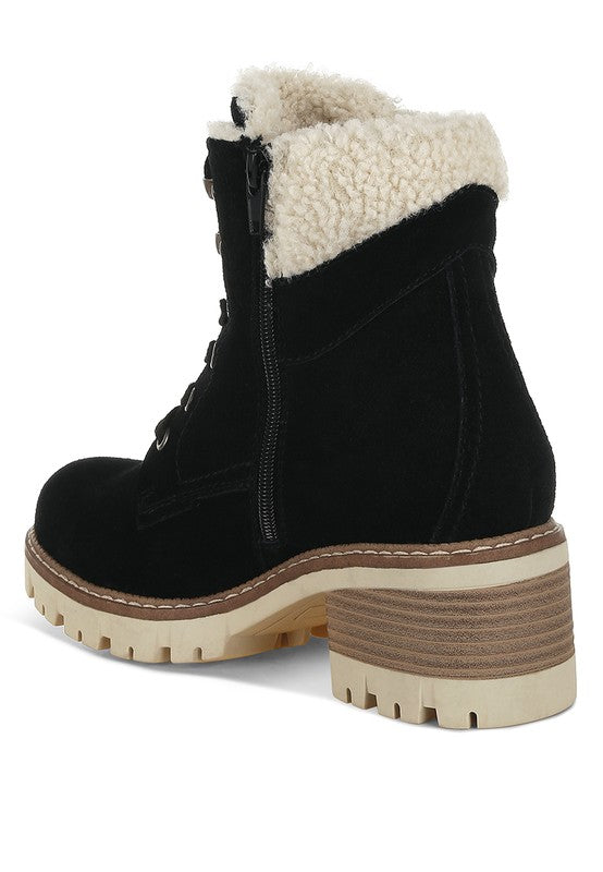 Madoka Fur Collar Chunky Ankle Boots | Boots Daverri Fashions