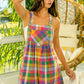 BiBi Bleached Vintage Plaid Wide Leg Overalls with Pockets Shortalls