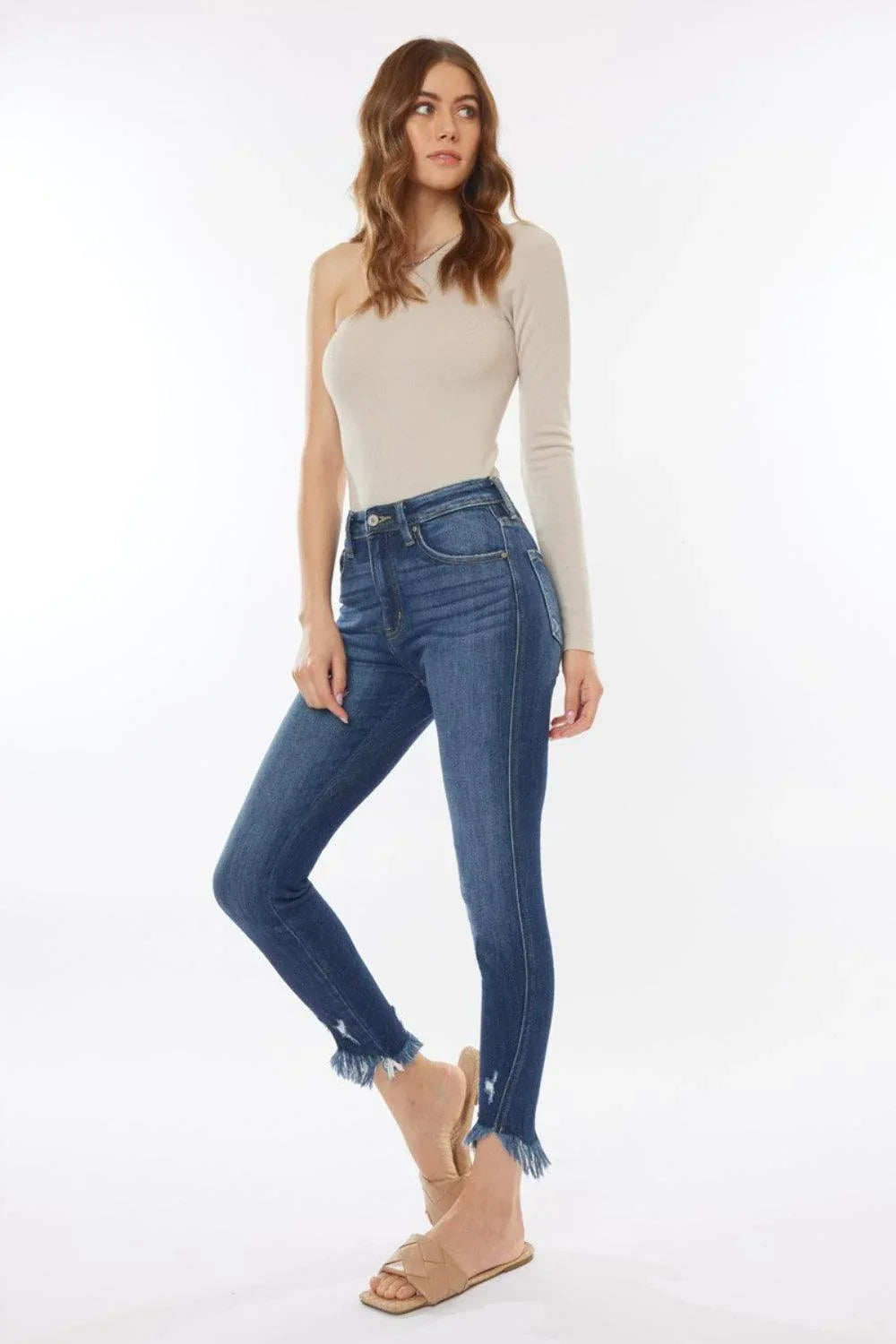 Kancan Raw Hem High Waist Cropped Jeans - DAVERRI FASHIONS
