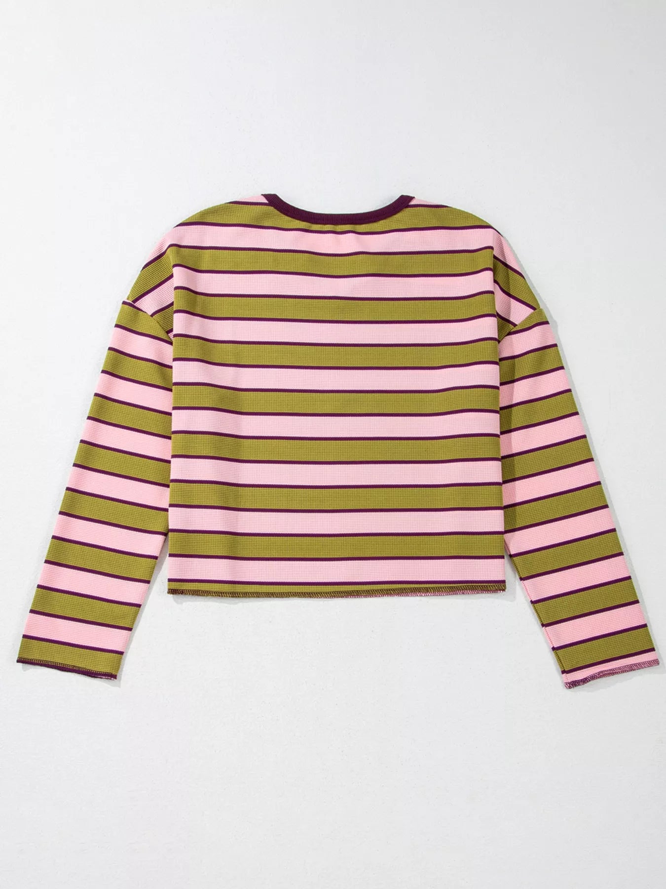 Daverri Fashions pink green striped cotton waffle top