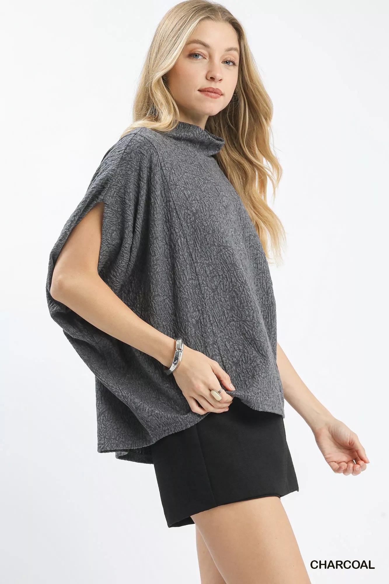 Umgee Textured Mock Neck Relaxed Top | Knit Tops Daverri Fashions
