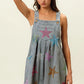 BiBi Star Rhinestone Washed Wide Leg Shortalls Shortalls