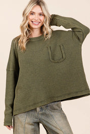 Mittoshop Mineral Wash Cutout Pocket Long Sleeve Waffle Top | Tops Daverri Fashions