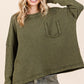 Mittoshop Mineral Wash Cutout Pocket Long Sleeve Waffle Top - DAVERRI FASHIONS