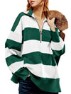 Striped Half-Zip Oversized Sweatshirt - DAVERRI FASHIONS
