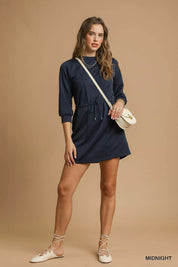 Umgee Drawstring Cable Knit Mini Dress with Pockets | Mini Dresses Daverri Fashions