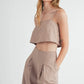 MABLE Linen Mix Crop Cami and Wide Leg Pants Set Outfit Sets