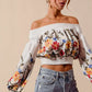 SO ME floral embroidered off-shoulder long-sleeve crop top