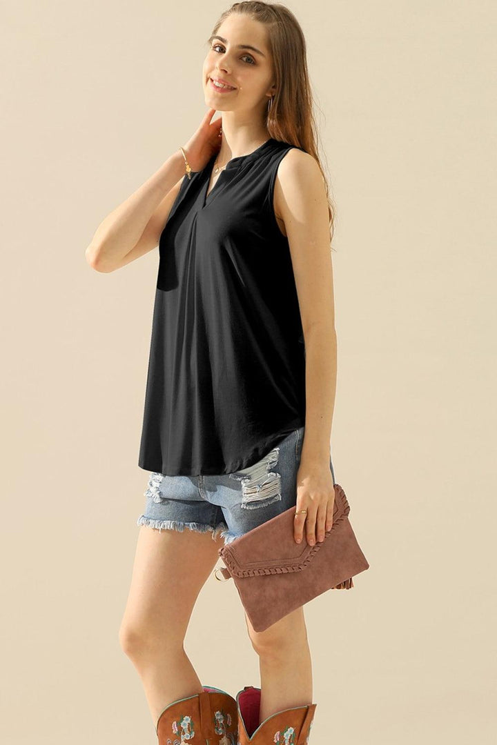 Ninexis Full Size Notched Sleeveless Top BLACK Sleeveless Tops