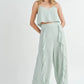 MABLE Crop Cami and Ruffled Wide Leg Pants Set Lt Mint Outfit Sets