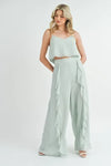 MABLE Crop Cami and Ruffled Wide Leg Pants Set - DAVERRI FASHIONS