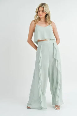 MABLE Crop Cami and Ruffled Wide Leg Pants Set - DAVERRI FASHIONS