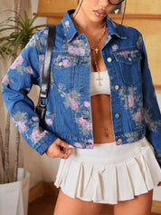 Medium Floral Print Cropped Denim Jacket | Denim Jackets Daverri Fashions