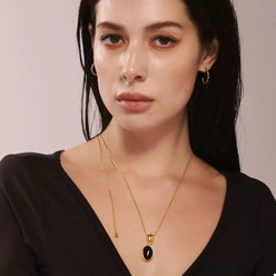 18K Gold-Plated Stainless Steel Necklace with Teardrop Pendant - DAVERRI FASHIONS