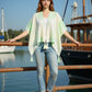 Light green and white gradient Daverri tassel knit poncho cover up