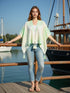 Light green and white gradient Daverri tassel knit poncho cover up