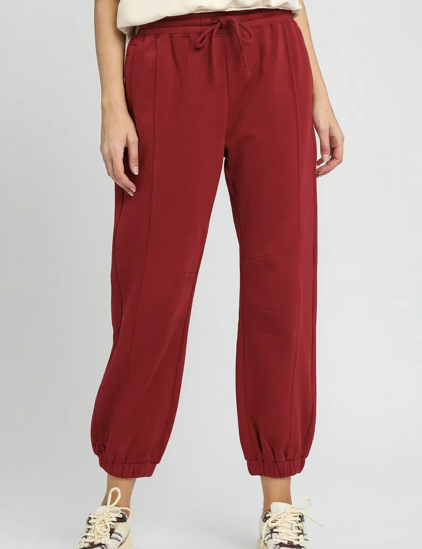 BURGUNDY Umgee Fleece Jogger Pants with Drawstring Burgundy | Joggers Daverri Fashions