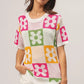 BiBi Flower Checker Pattern Lightweight Sweater Top - DAVERRI FASHIONS