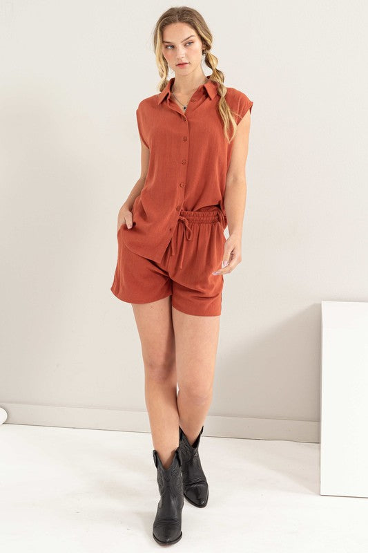 Hyfve Linen Shirt and Shorts Set Outfit sets