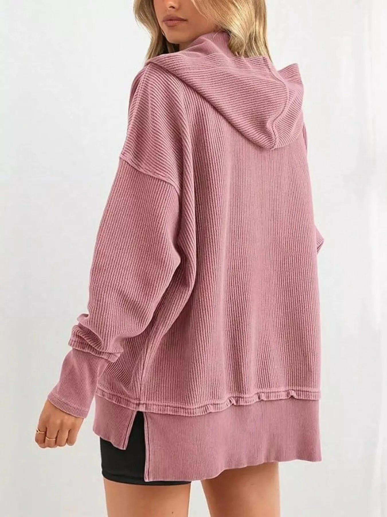 Half Snap Long Sleeve Hoodie | Hoodies Daverri Fashions