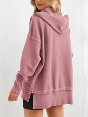 Half Snap Long Sleeve Hoodie | Hoodies Daverri Fashions