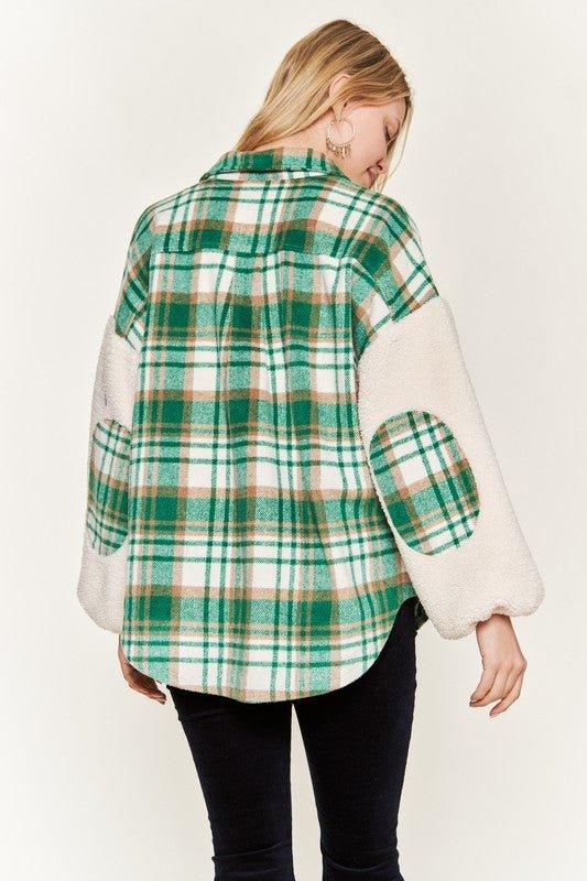 Jade by Jane Plaid Teddy Sleeve Shacket Shackets