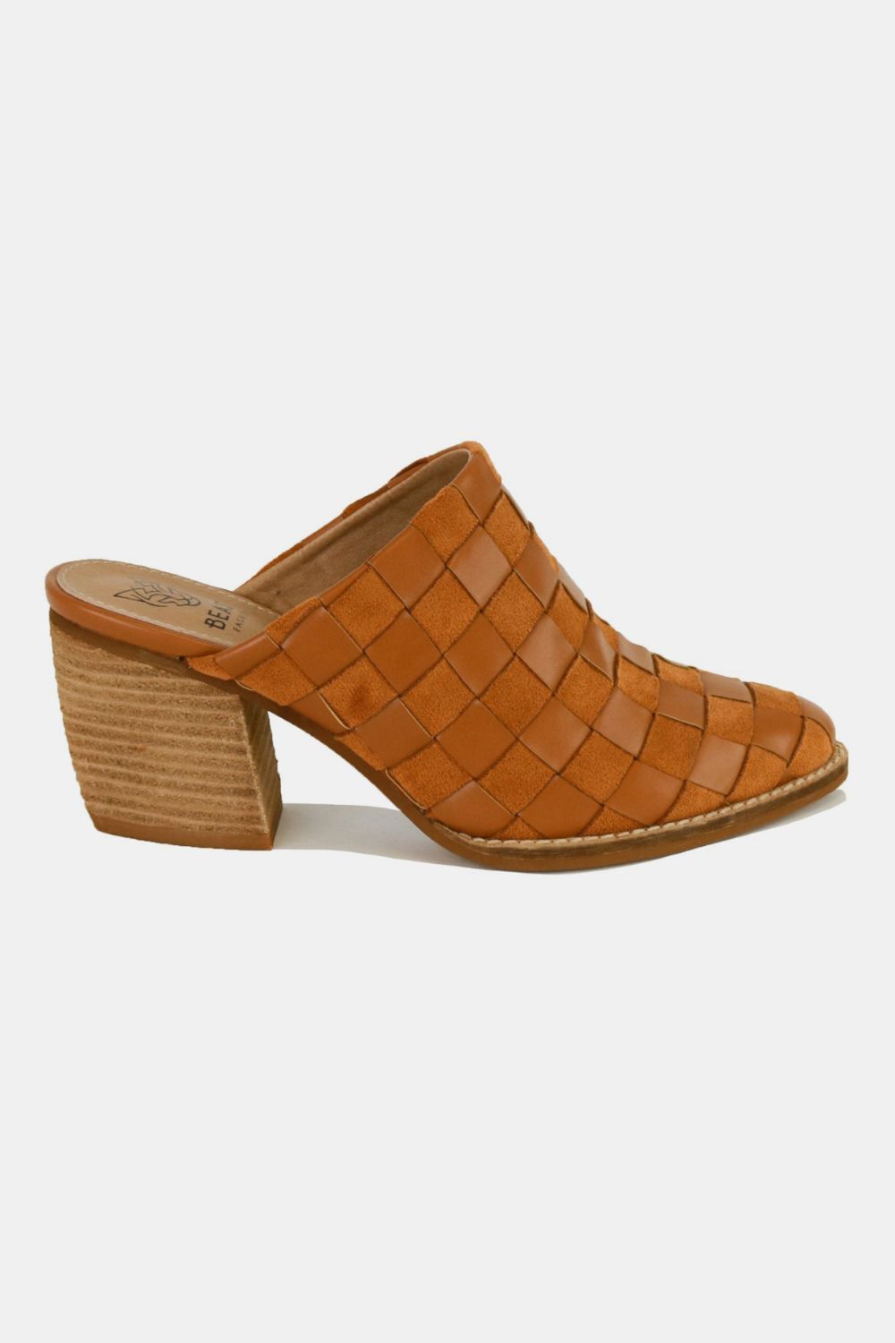 Beast Fashion Woven Checkerboard Block Heel Mule Shoes Footwear