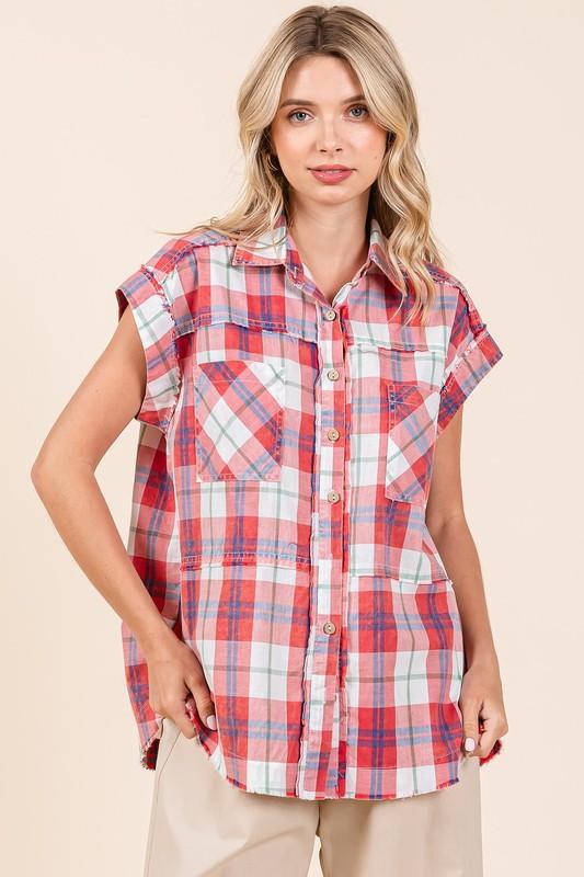 Mittoshop Mineral Wash Plaid Button Down Shirt - DAVERRI FASHIONS