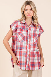 Mittoshop Mineral Wash Plaid Button Down Shirt Tops