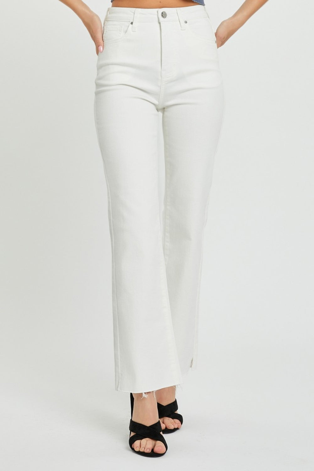 RISEN White High Rise Tummy Control Straight Jeans White Jeans