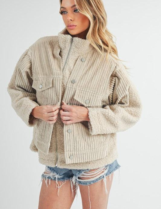 Aemi + Co Turtleneck Sherpa Jacket with Pockets | Jackets Daverri Fashions